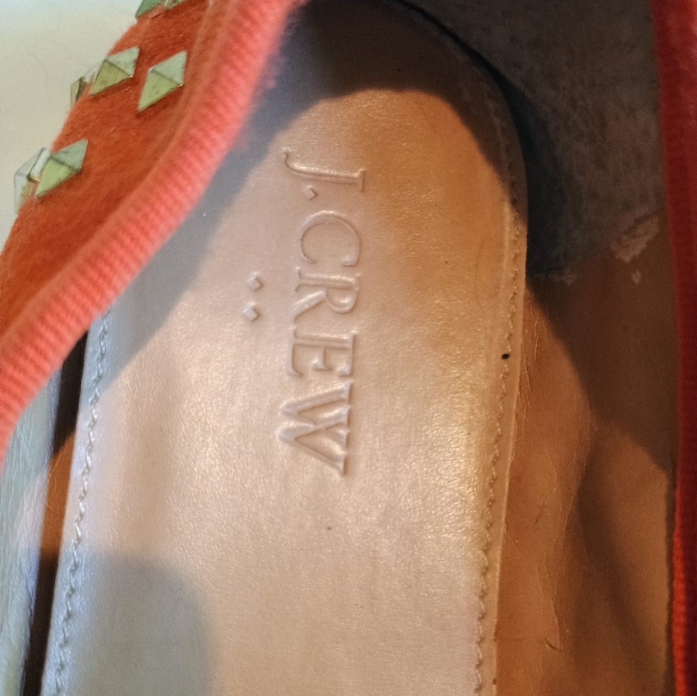 J.Crew Womens Ballet Flats Shoes Orange Suede Slip On Studded Round Toe Bow - Picture 7 of 16